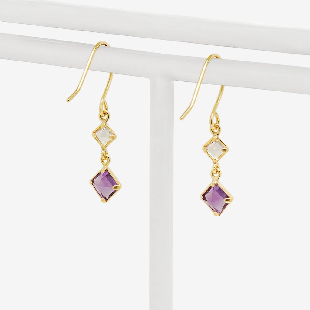 ESTELLE [Official] Women's Hook Earrings in 10K Yellow Gold with Amethyst (February Birthstone) 0222-9725-0019-0000