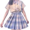 Japanese JK Sailor Suit: Teen Spring/Summer Full Set with Embroidered Shirt & Pleated Grid Skirt