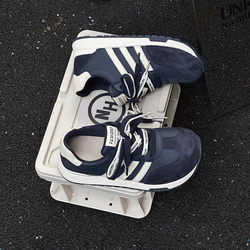 Korean version ins casual sports double shoelaces color matching soft sole big head German training women 2025 new retro Forrest Gump board shoes