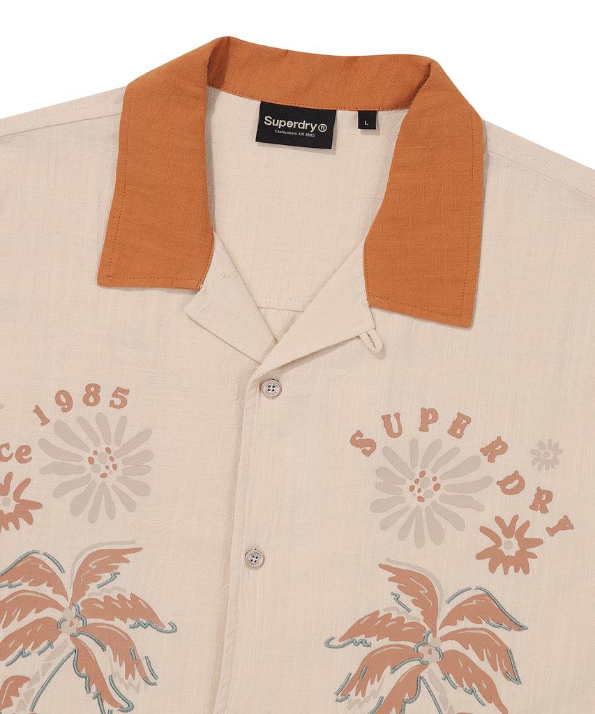 Syupeodeulai Palm Tree Open Collar Pattern Shirt Light Beige