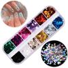 12-Color Nail Art Fluorescent Laser Nail Patch, Bar Boxed Maple Leaf Butterfly Sequin Nail Glitter Patch