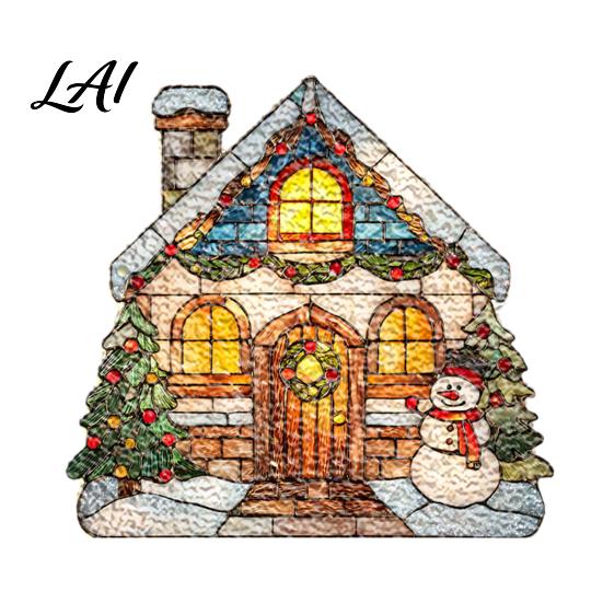 Transparent Acrylic Window Art Moon-Shaped Wreath Hanging Ornament Butterfly Angel Floral Stained Glass Style Mosaic Daily Home Furnishings