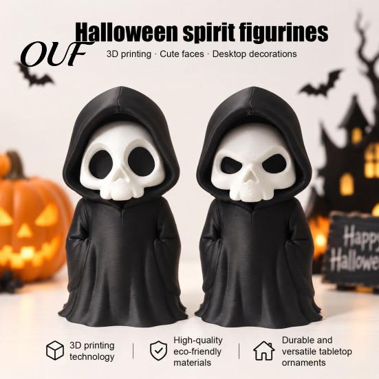 Horror Theme Party Supplies 3D Printed Grim Reaper Figurine, Gothic Black Robe Skeleton Statue, Statue Mini Model Toy for Halloween Desktop Decoration