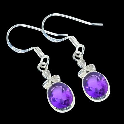 Prírodný ametystový drahokam Ručne vyrobená náušnica zo 100% rýdzeho striebra 925 1,25" G1V13