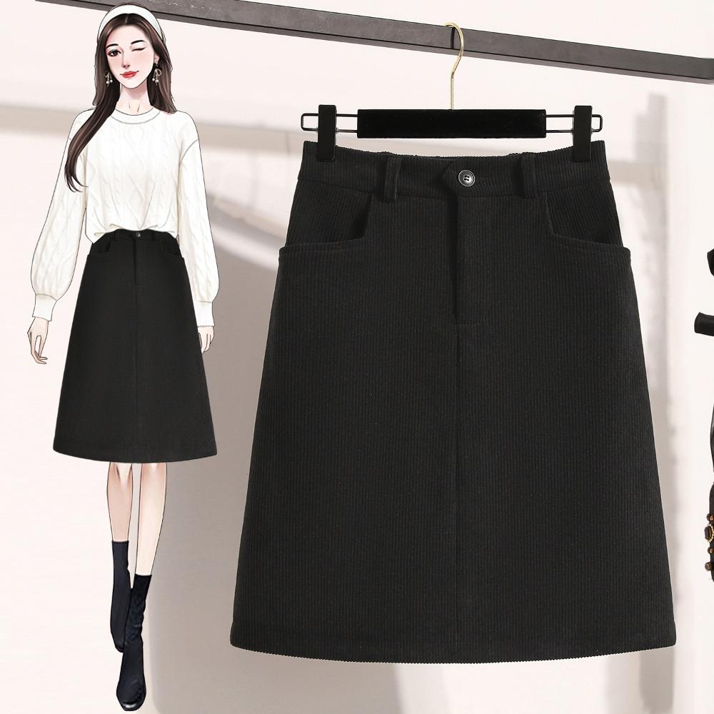 

DIMANAF Великий розмір 2025 Новий Зимовий Жіночий спідниці Короткий Вельветовий Вільний Повсякденний Еластична Талія Мода Леді Товстий 2XL чорний