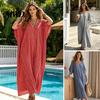 Women V-neck Dress V-Neck Striped Dress, Summer Half Sleeve Casual Ankle Loose Fit Length Swing for Beach Vacation Daily Wear Lightweight