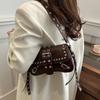 Trendy Motorcycle Punk Style Shoulder Bag for Women Solid Color Fashion Rivet Commuter Small Square Underarm Bag