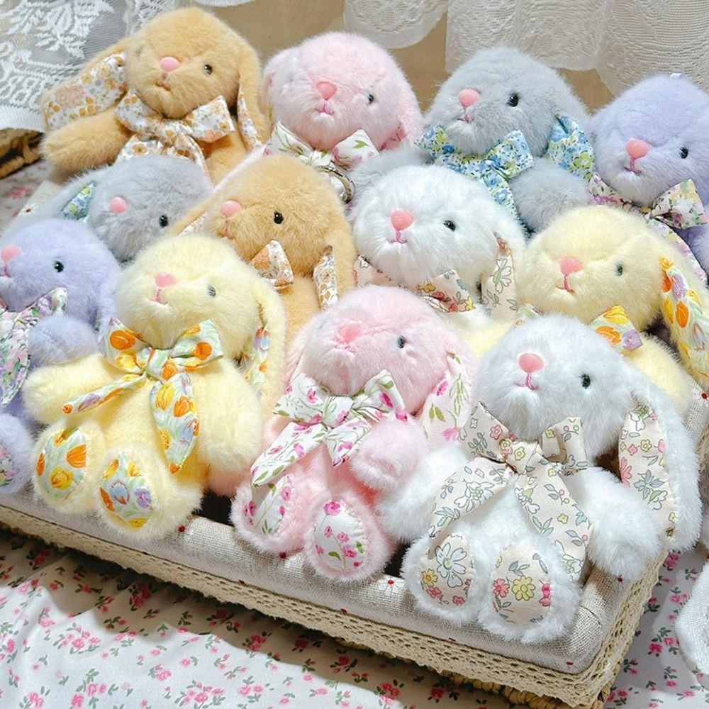 Flower Bowknot Plush Rabbit Keychain Soft Car Key Pendant Bag Hanging Pendant  Bag Backpack Decor