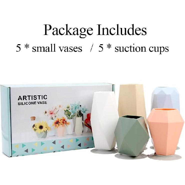 Geometric Silicone Flower Vase Set for Children Flower Arrangement, Modern Decorative Flower Vase for Home Decor, Living Room, Table, Office,