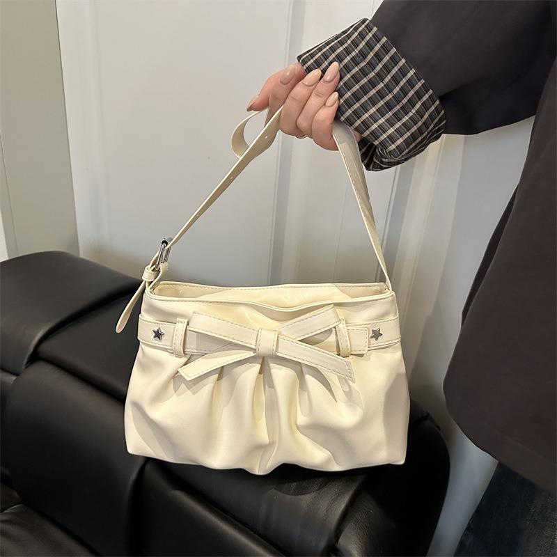 New bag niche design new bow shoulder bag underarm bag women's casual pleated handbag