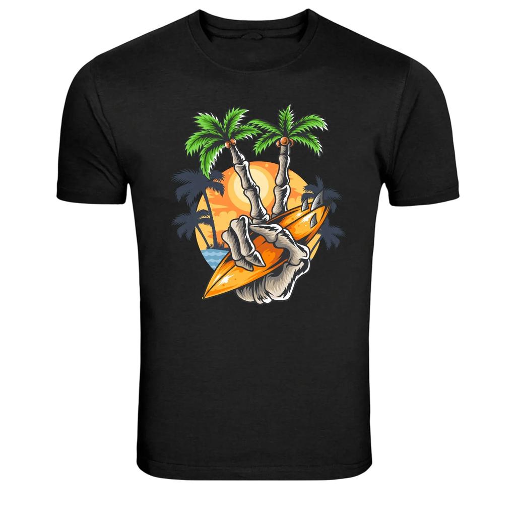 Surf Skeleton Beach Graphic T Shirt Funny Summer Skull Tee