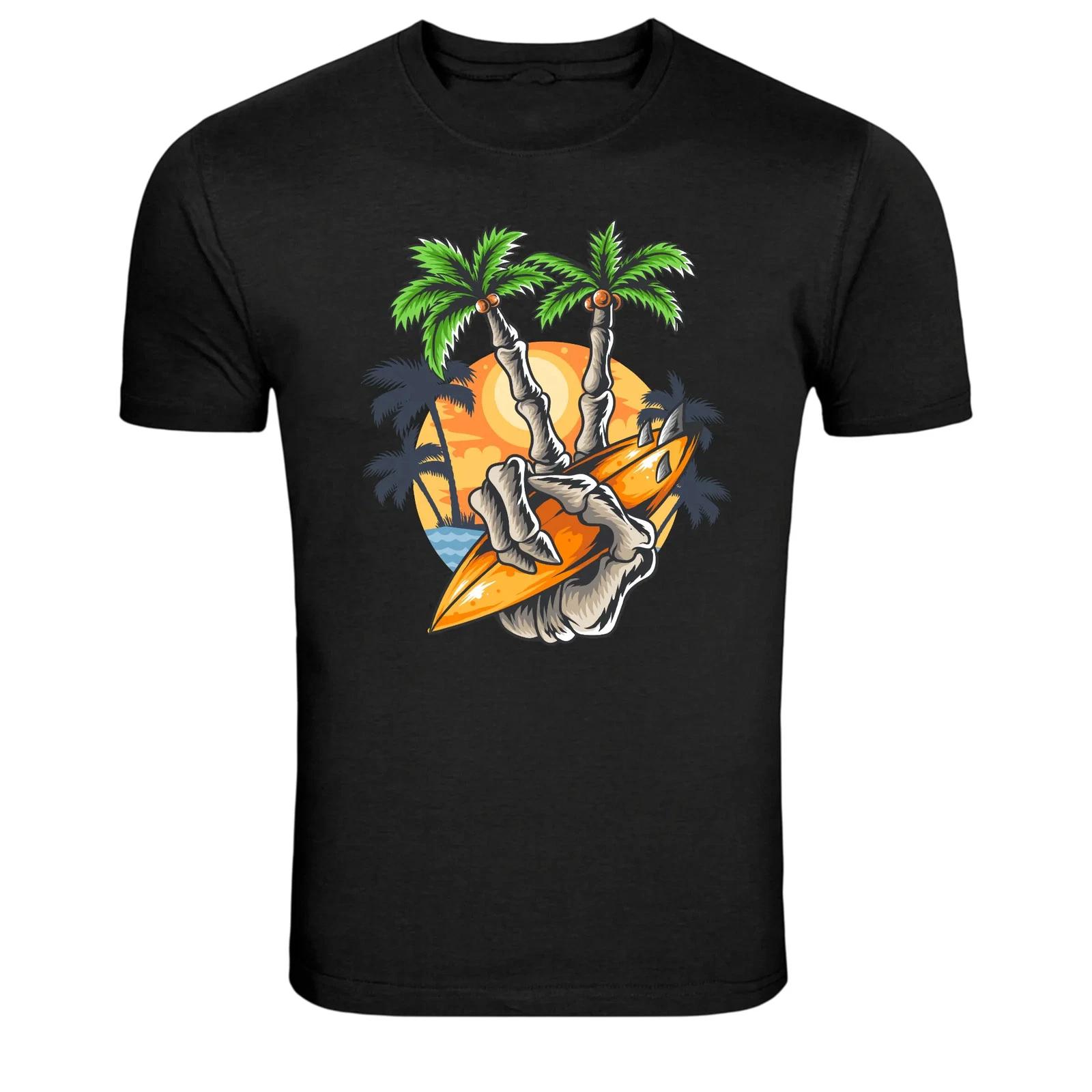 Surf Skeleton Beach Graphic T Shirt Funny Summer Skull Tee M