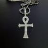 Egyptian Ankh Cross Pendant Necklace Iced Out Moissanite Hip Hop Copper Jewelry For Men Women