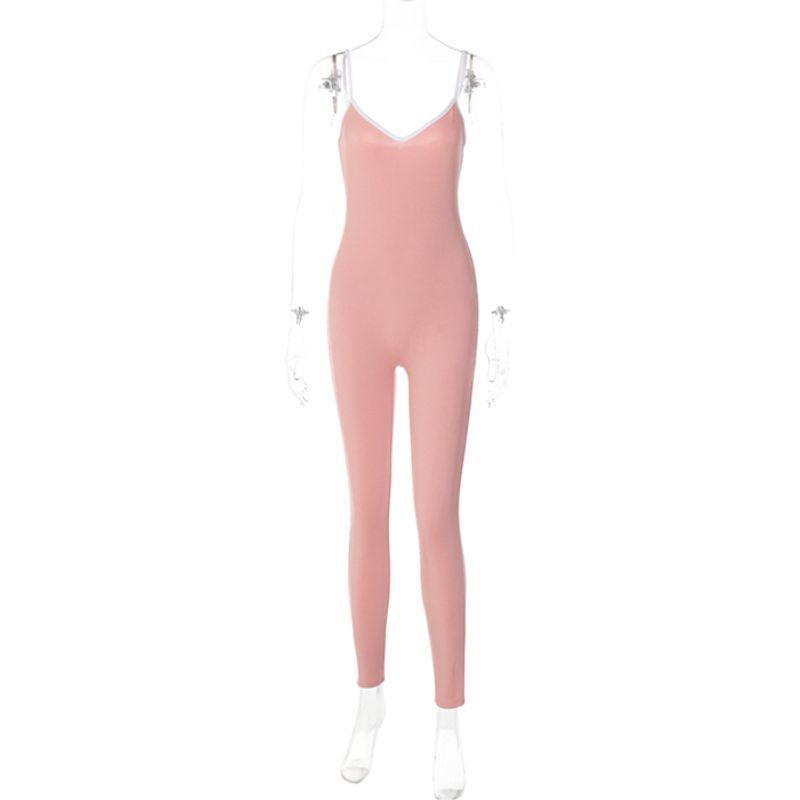 

European and American Sexy Silm Suspender Jumpsuit Women Sexy Strap Jumpsuit Bodysuit Women Pink M