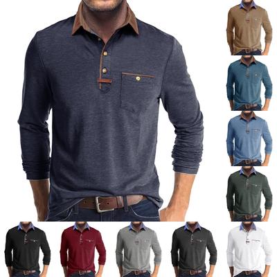 Herren Frühlings- und Farb-T-Shirt mit Kragen 3 Knöpfe Offene Knopfleiste Knöpfe Langärmliges Oberteil