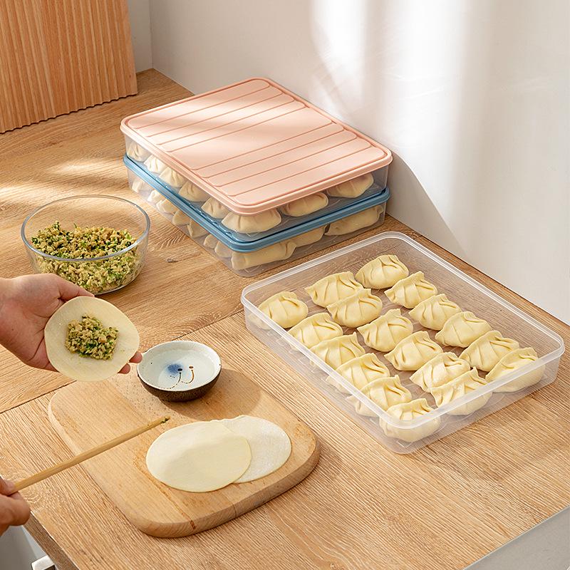 Household Lidded Square Refrigerator Storage Box for Quick-Freeze Dumplings and Sealed Fresh Food.