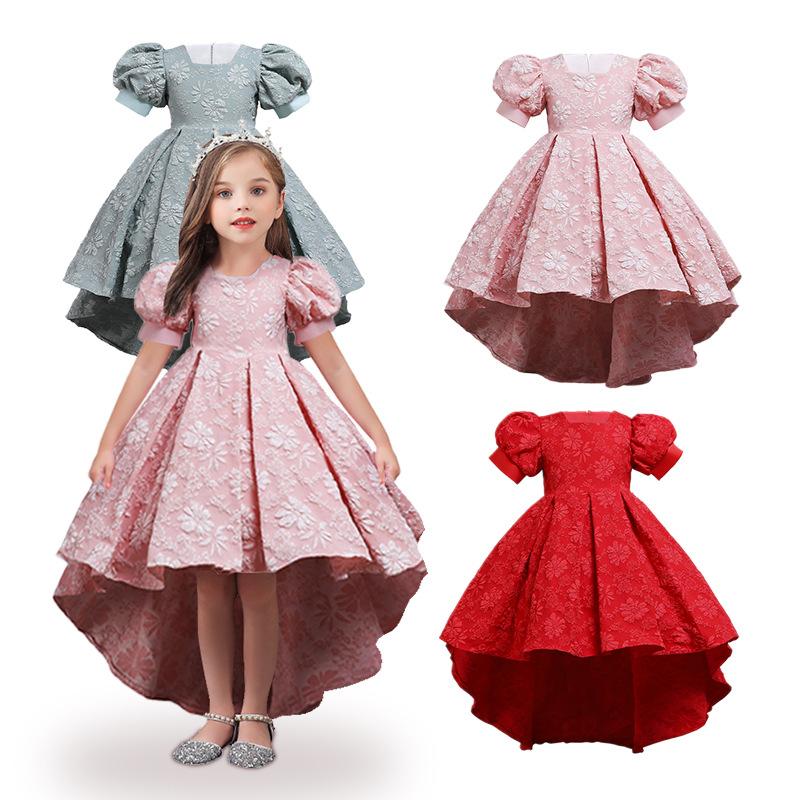 Dětské vlečné modely šaty dívčí žakárové tylové princeznovské šaty střední a velké děti hostitelské vystoupení oblečení