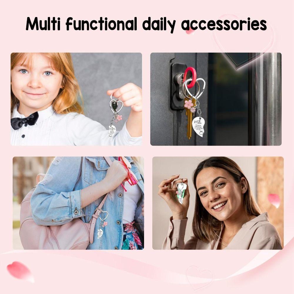 1 Set Gifts for Mom Mom Daughter Keyring Stainless Steel Elegant Heart Shape Keyring Heartfelt Engraved Charms Birthday