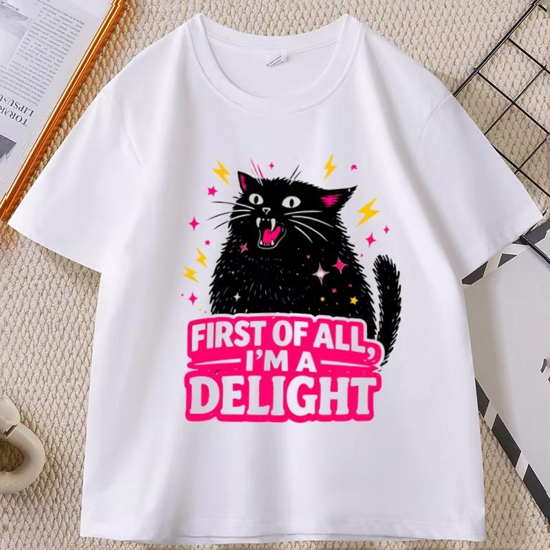 First of All Im A Delight T Shirt Unisex WoUnisex Funny Black Cat TShirt Cotton Short Sleeve Graphic Tee Casaul Round Neck Cat