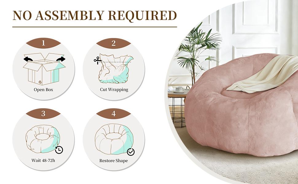 Large Round Bean Bag Lounge Chair with Enhanced Stability for Versatile Living Room and Bedroom Relaxation