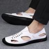 Summer Hollow Casual Leather Shoes Soft Leather Outdoor Breathable Sandals Men's Soft Sole Leather Daily Casual Shoes