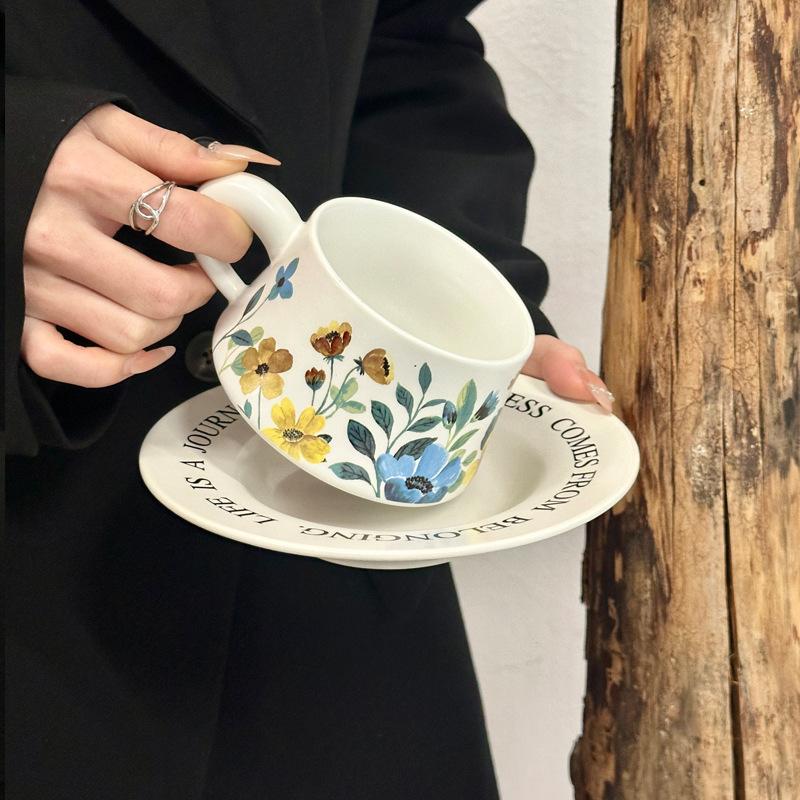 Premium sense daffodil ceramic coffee cup saucer afternoon tea ceramic cup girls souvenir gift box original gift