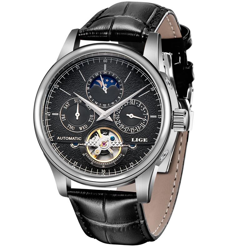 Heren Horloges Automatisch Mechanisch Horloge Tourbillon Klok Echt Leer Waterdicht Horloge Mannen Militaire Polshorloge Man