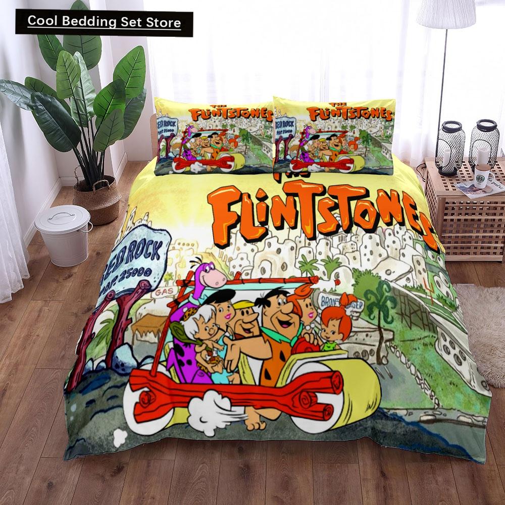 3D-Anime-Bettwäscheset „Die Flintstones“ in den Größen King, Queen, Doppel, Full, Twin und Single.