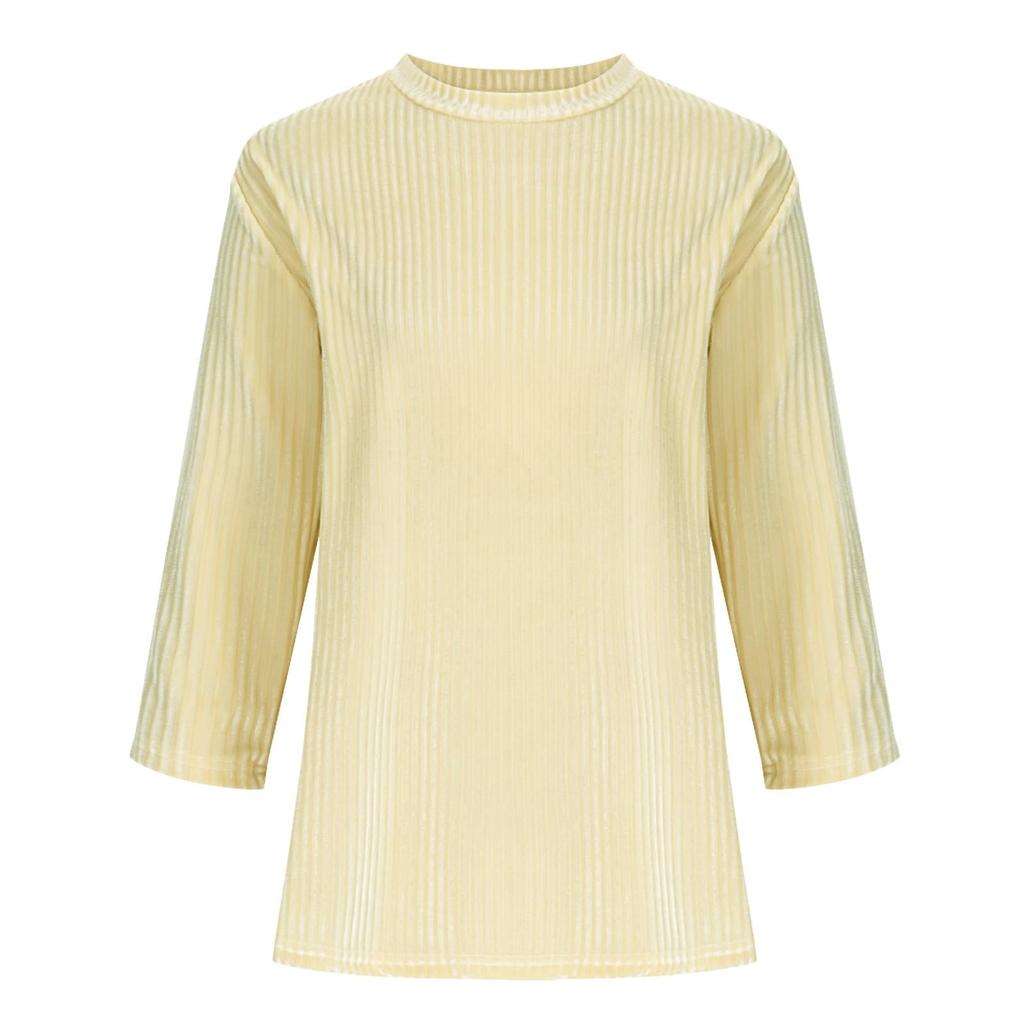 Women's Fashionable Color Round Neck Seven Quarter Sleeve Gold Velvet Pullover Casual Top