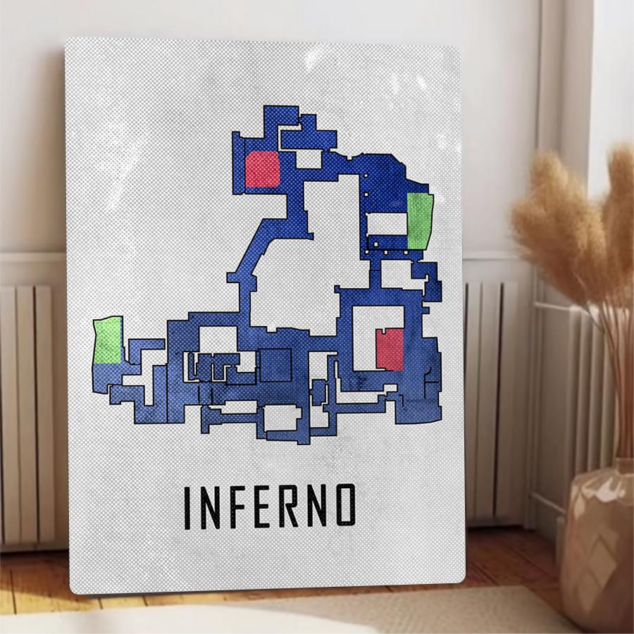 CSGO Inferno Map Metal Wall Art Gaming Room Decor for Gamers Game Enthusiast Gift Heavy Duty Iron Wall Hanging Home Decorations