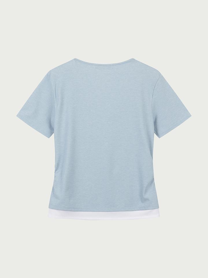 HANGTEN Women'S Whale Layered Shirred Short Sleeve T-Shirt_212(10570-131-410-69)