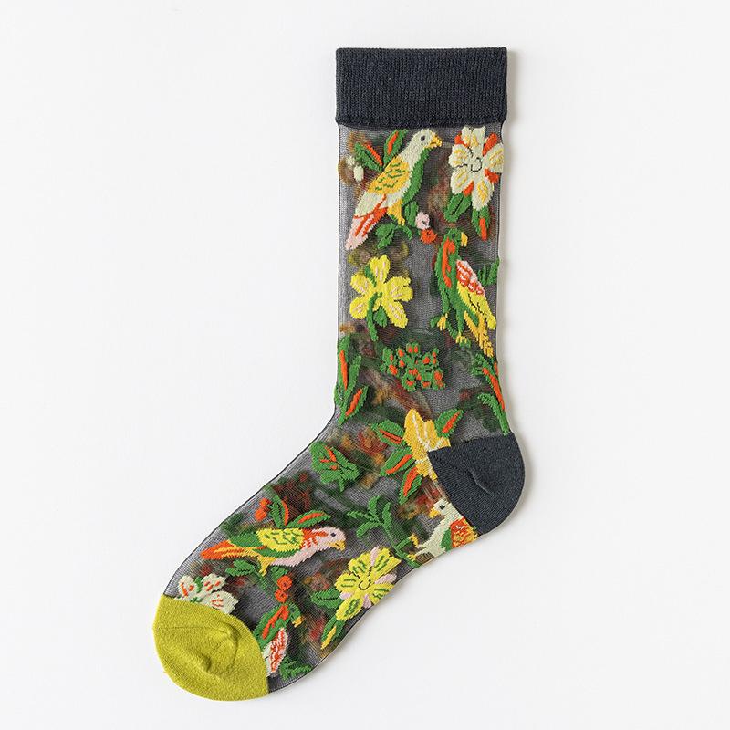 3 Pares Nuevos Set de Calcetines Transparentes Lindos de Gato para Mujer Coreanos Florales Animales Verano Delgados Kawaii Set de Calcetines de Seda para Mujer
