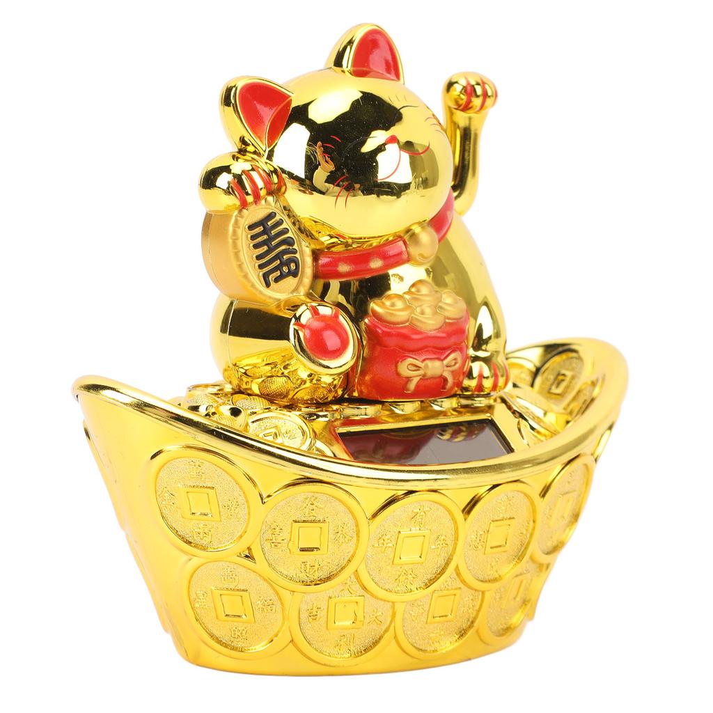 Lingotto Gatto Fortunato Che Saluta a Energia Solare Gatto Portafortuna Che Saluta Adorabile Ornamento di Gatto Accogliente in Plastica
