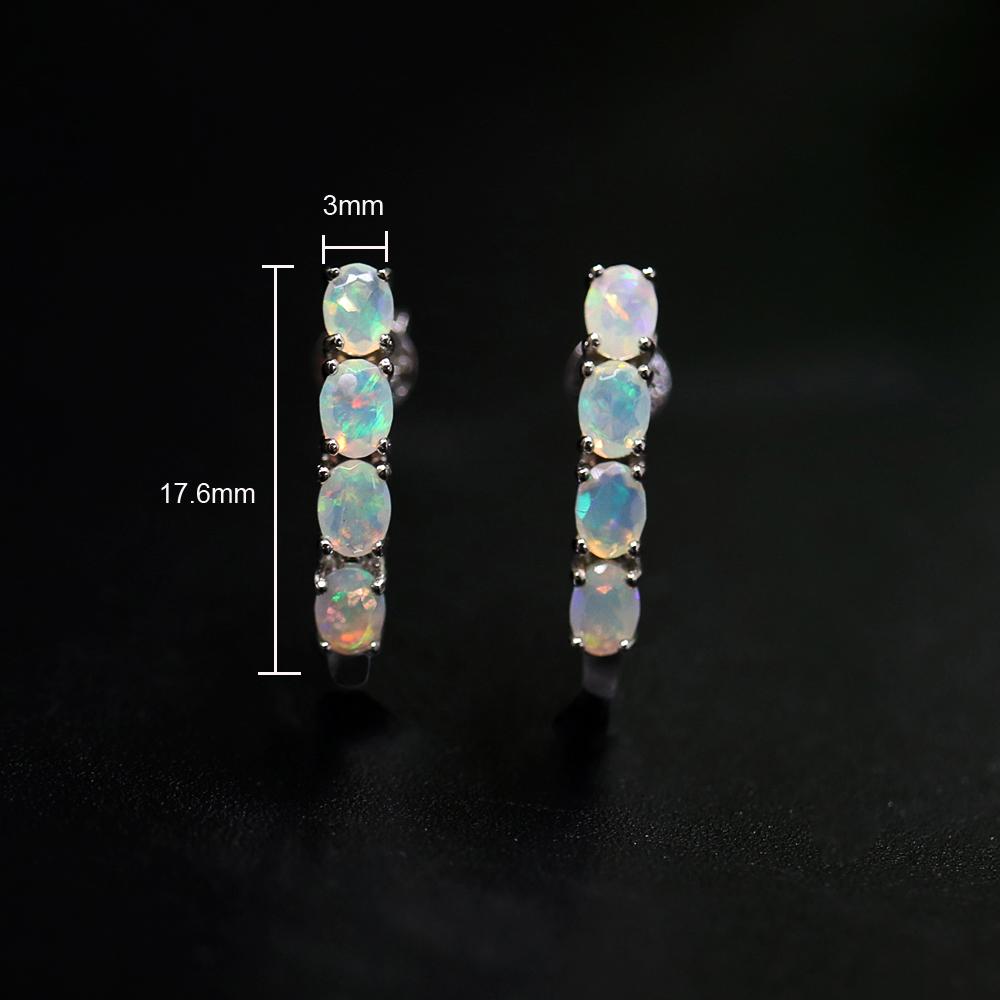 עגיל צמוד כסף סטרלינג 925 אבן חן טבעית אופל 8 יחידות חתך אופל ov 3*4 מ"מ תכשיטים עדינים לאישה מתנה