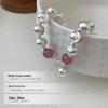 Strawberry Crystal Cat's Eye Bead Silver Bracelet - Korean Style Women's Fortune Charm.
