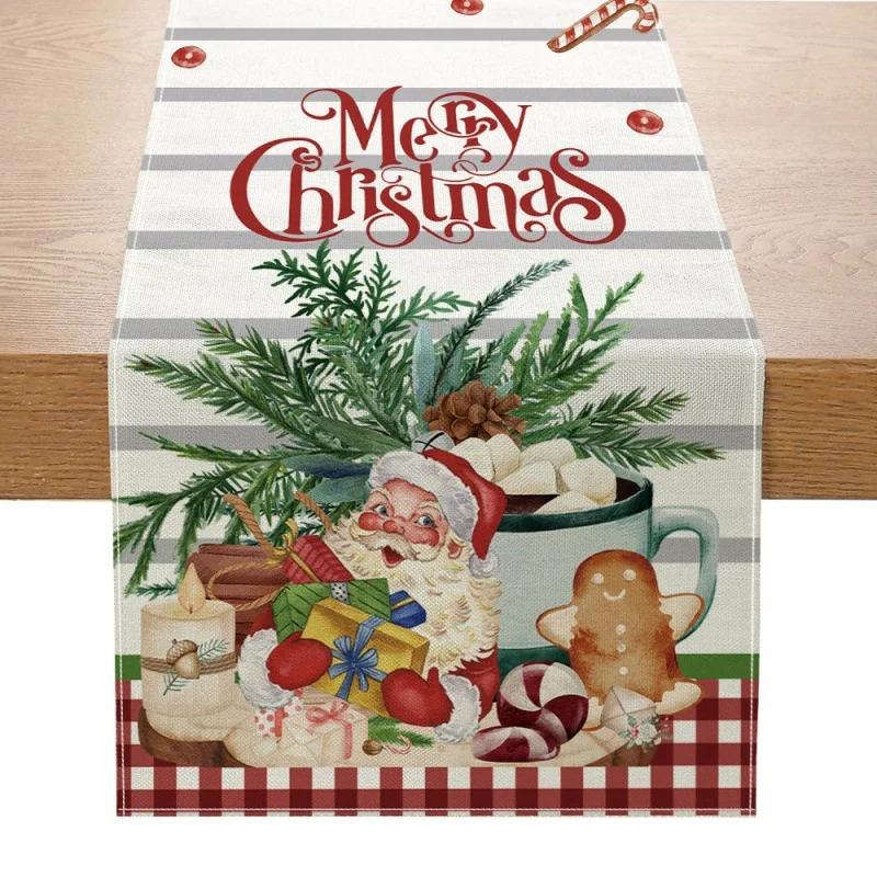 Christmas Table Mat Linen Print Santa elk Table Runner Christmas Decor Snowman Xmas Tree Pattern Tablecloth Home Xmas Ornaments