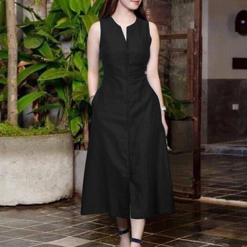 

Женское повседневное летнее платье без рукавов с открытыми плечами ZANZEA M чёрный