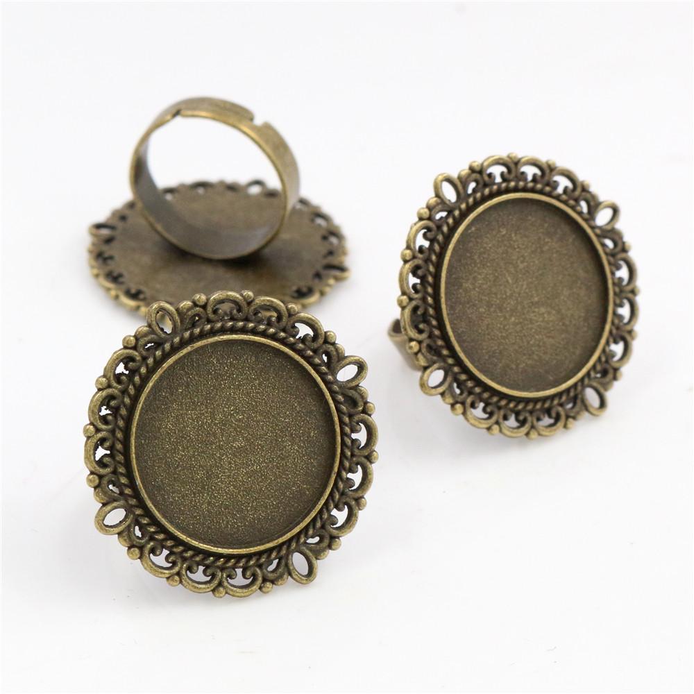 20mm 5 Stück Antik Versilbert Bronze Messing Verstellbare Ringfassungen Leer/Basis,Passend für 20mm Glas Cabochon,Knöpfe;Ringeinfassungen