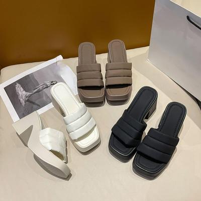 Pantofole impermeabili con suola spessa e piattaforma per Instagram da donna, Pantofole dalla linea dritta, Tacchi spessi, Tacchi alti per scarpe da donna