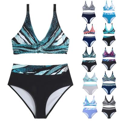 Women's Split Fashion Sexy Bikini Print With Breast Pad Without Steel Bracket Swimsuit