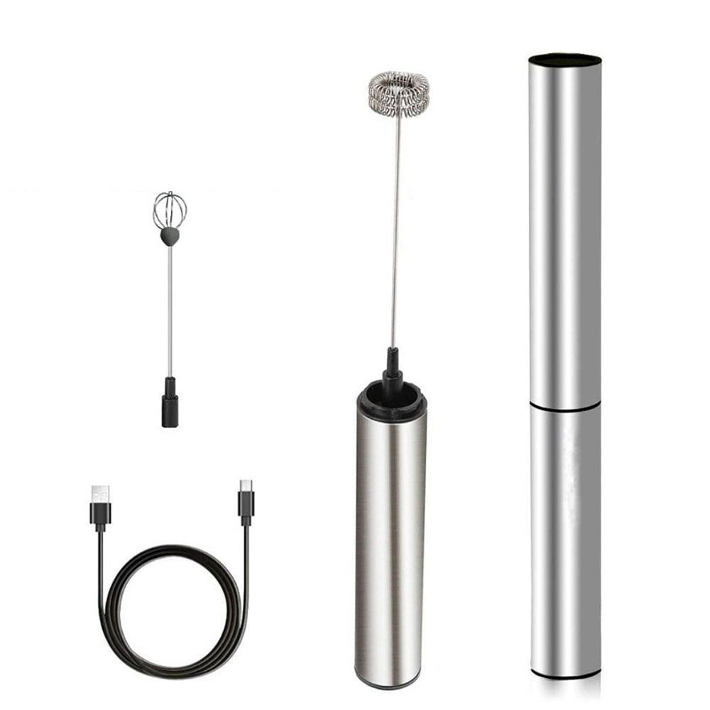 USB Rechargeable Electric Milk Frother with Cover Portable Milk Frother Electric Whisk Barista Use