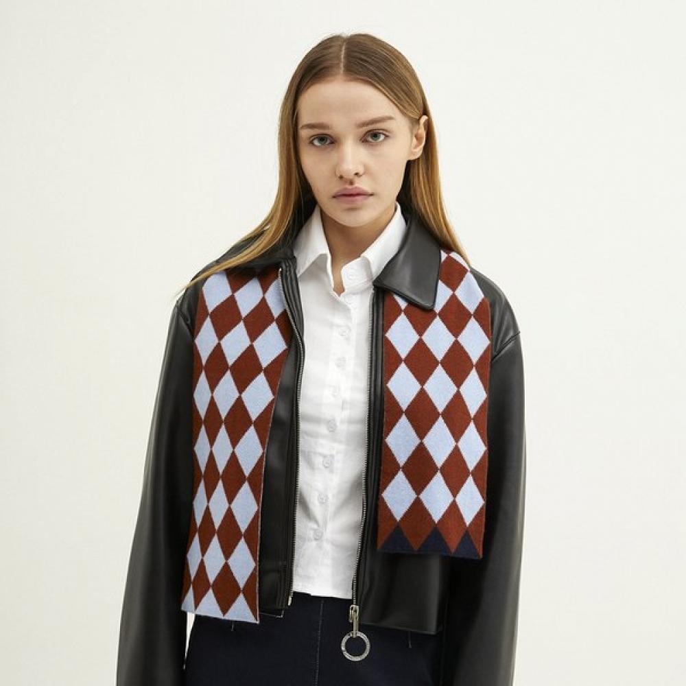 Dal Cashmere Double Sided Petit Cashmere Scarf Brown Diamond Sky