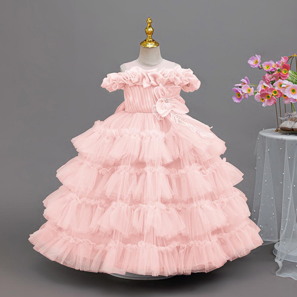 Little Girl's Princess Piano Performance Gown - Elegant High-End Wedding Tulle Cake Skirt Dress