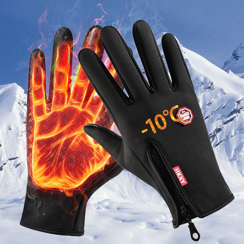 Winter Outdoor Cycling Gloves Men Women Touchscreen Warm Gloves with Zipped Windproof Waterproof Gloves for Skiing Outdoor Sport