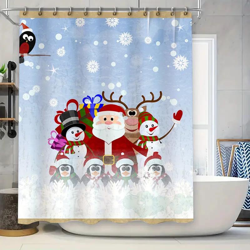 GAETU Christmas Shower Curtain Santa Claus Reindeer Holiday Festive Bathroom Decor Waterproof Holiday Shower Curtain Set Winte