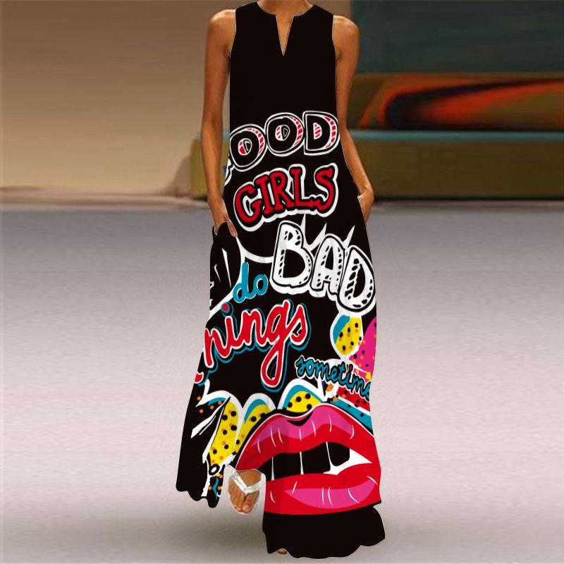 Summer 2025 New Arrival Export Women's Fashion Sexy Digital Printed V-neck Sleeveless Dress Pocket 3D Dress