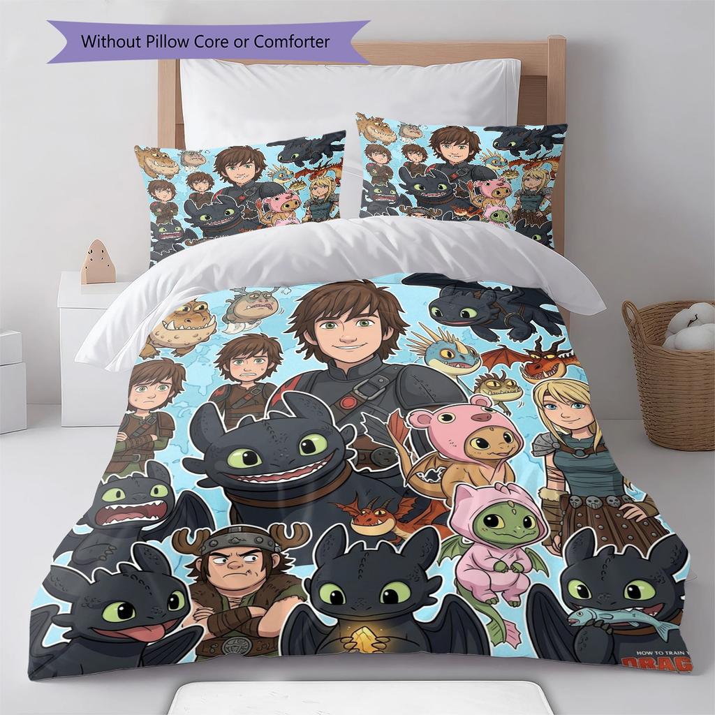 How Train Dragon Pattern Bedding Quilt Set Quilt Cover Pillowcase Home Birthday Gift(1 * duvet cover + 2 * pillowcase, without core)
