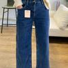 Dabimong Women Hane Fleece Stretch Banding Wide Jeans S2xl