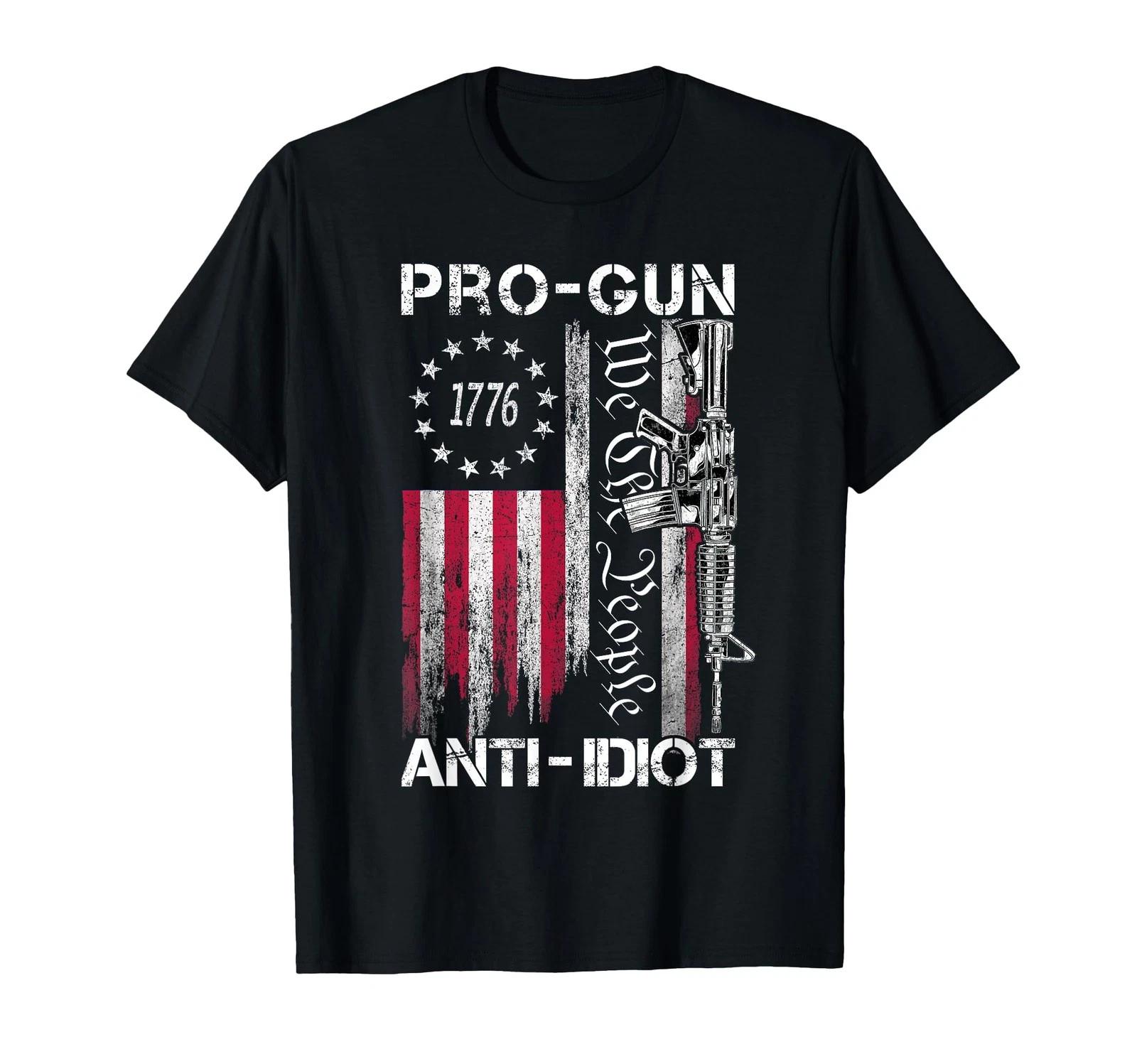 Pro Gun Anti Idiot Shirt Vintage USA Flag 2nd Amendment T-Shirt (1) 2XL
