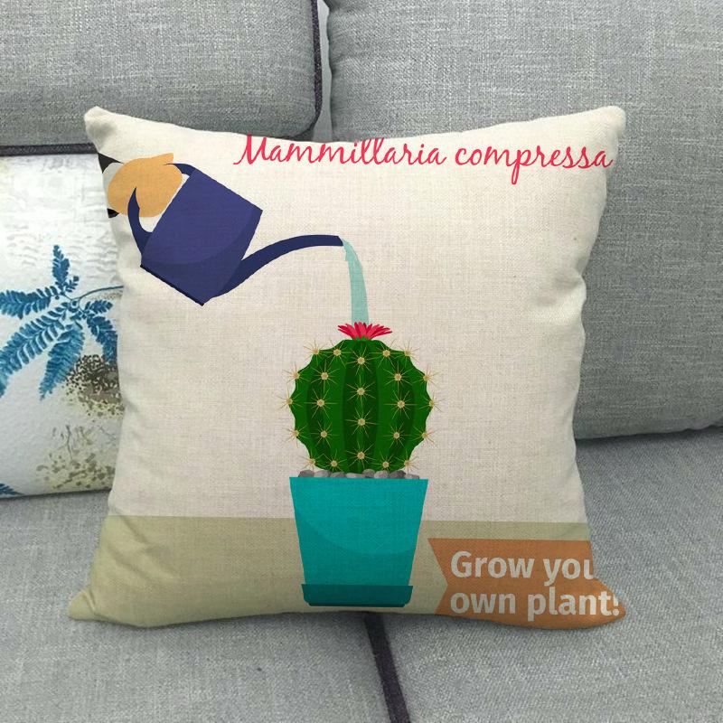 The Pattern Of The Watering Cactus Digital Printing Short Plush Pillow Covers For Car Sofa Office Cushion Cover Home Goods